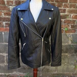 Black Lambskin Moto Jacket Excellent Condition
